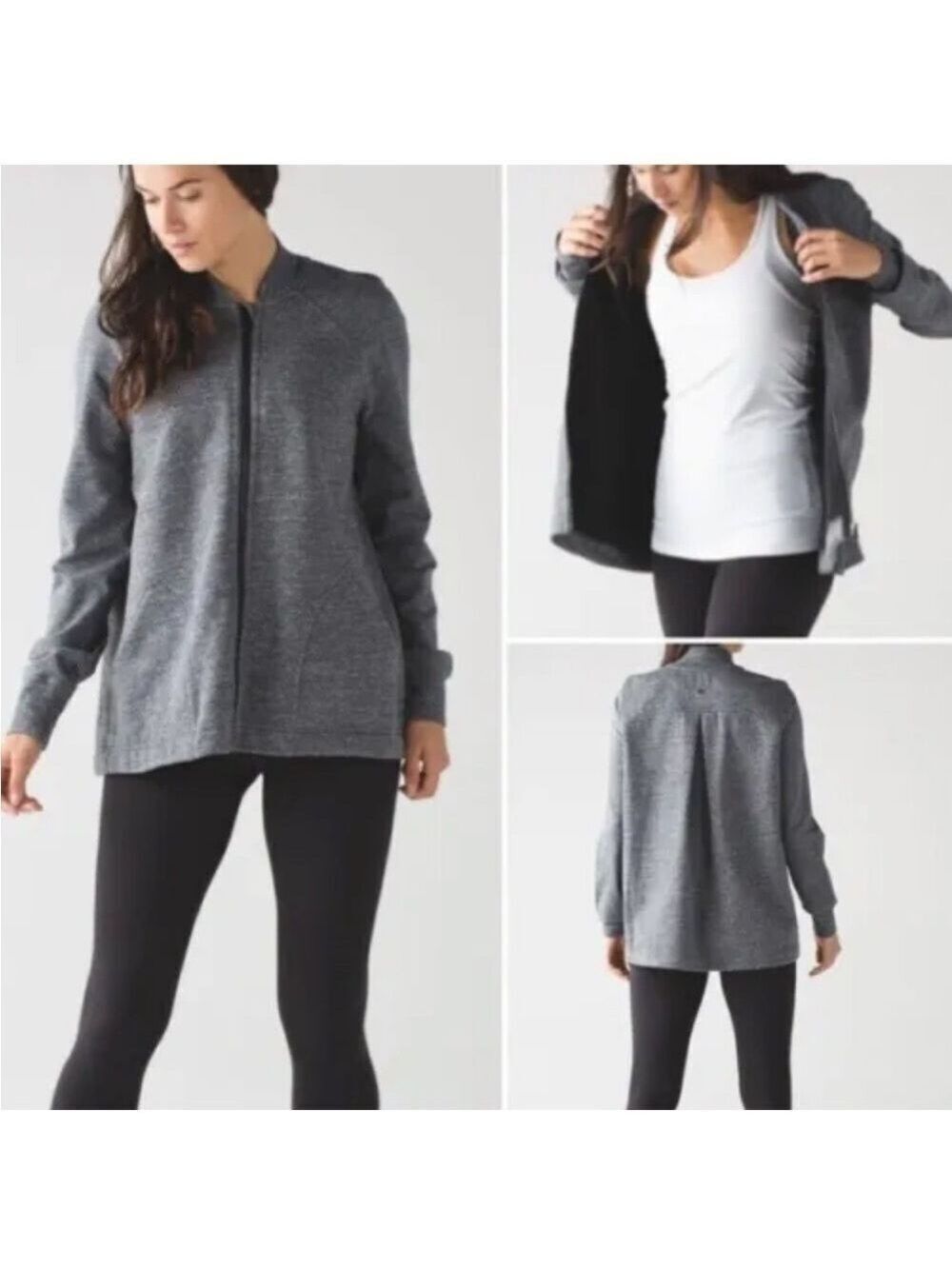 LULULEMON Pleat to Street Bomber Jacket Heathered Gray Pockets Size 8